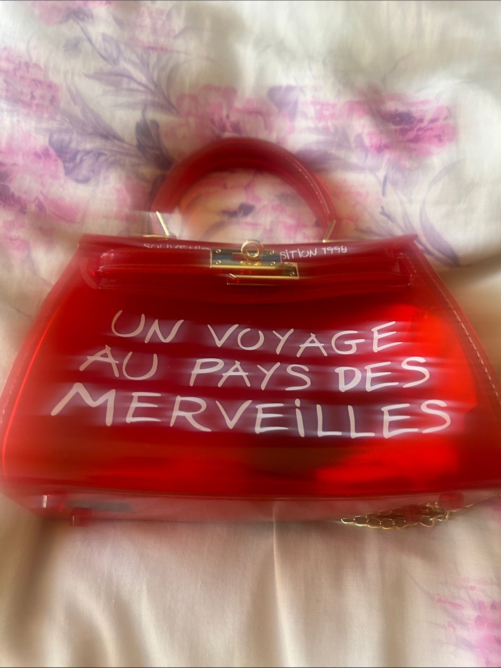 Red Handheld Statement Bag with White Script
